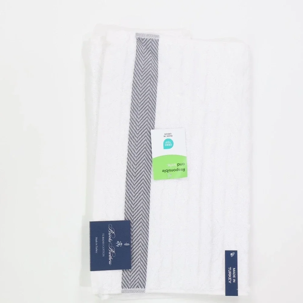Brooks Brothers Hand Towel‎ Herringbone 16x28 White Turkish Cotton Bathroom